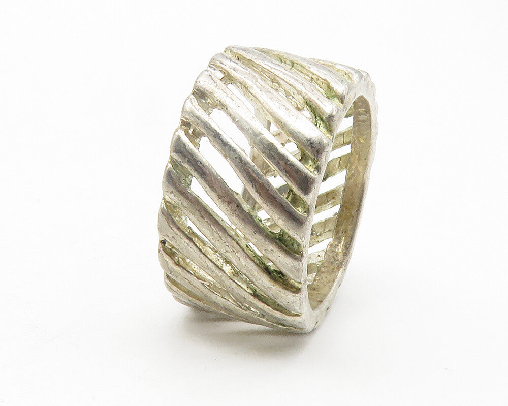 925 Sterling Silver  Vintage Shiny Slanted Open Design Band Ring Sz 6  RG11872