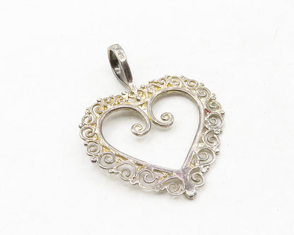 925 Sterling Silver  Vintage Open Love Heart Swirl Border Pendant  PT9846