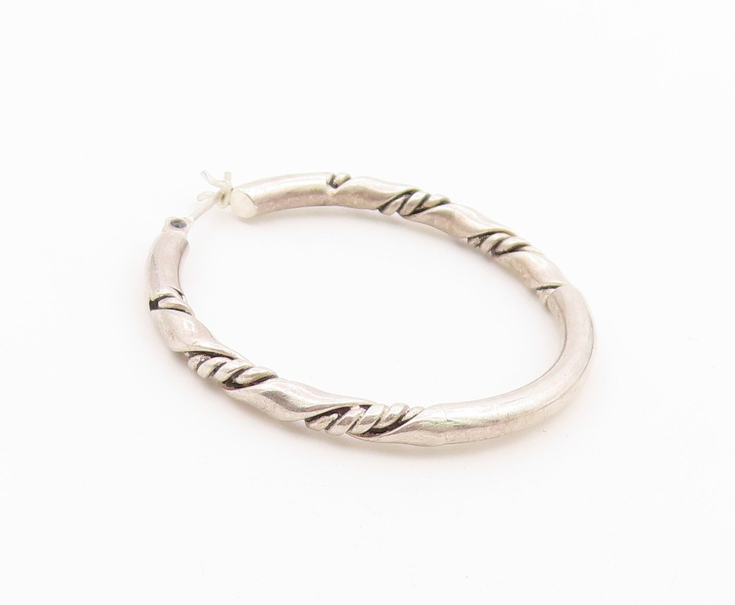925 Sterling Silver Vintage Earrings Polished Twisted Cable Rope Hoops  EG14418