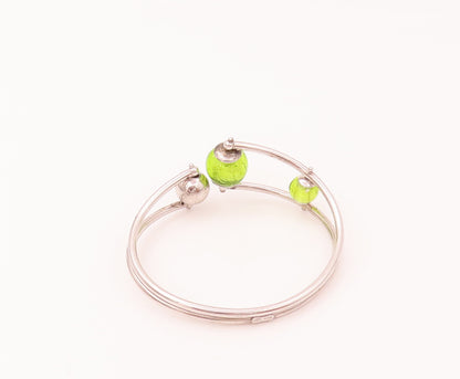925  Silver  Vintage Spinning Art Glass Bead Flexible Cuff Bracelet  BT9902