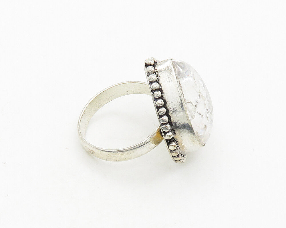 925 Sterling Silver  Vintage Quartz Love Heart Cocktail Ring Sz 10.5  RG19697