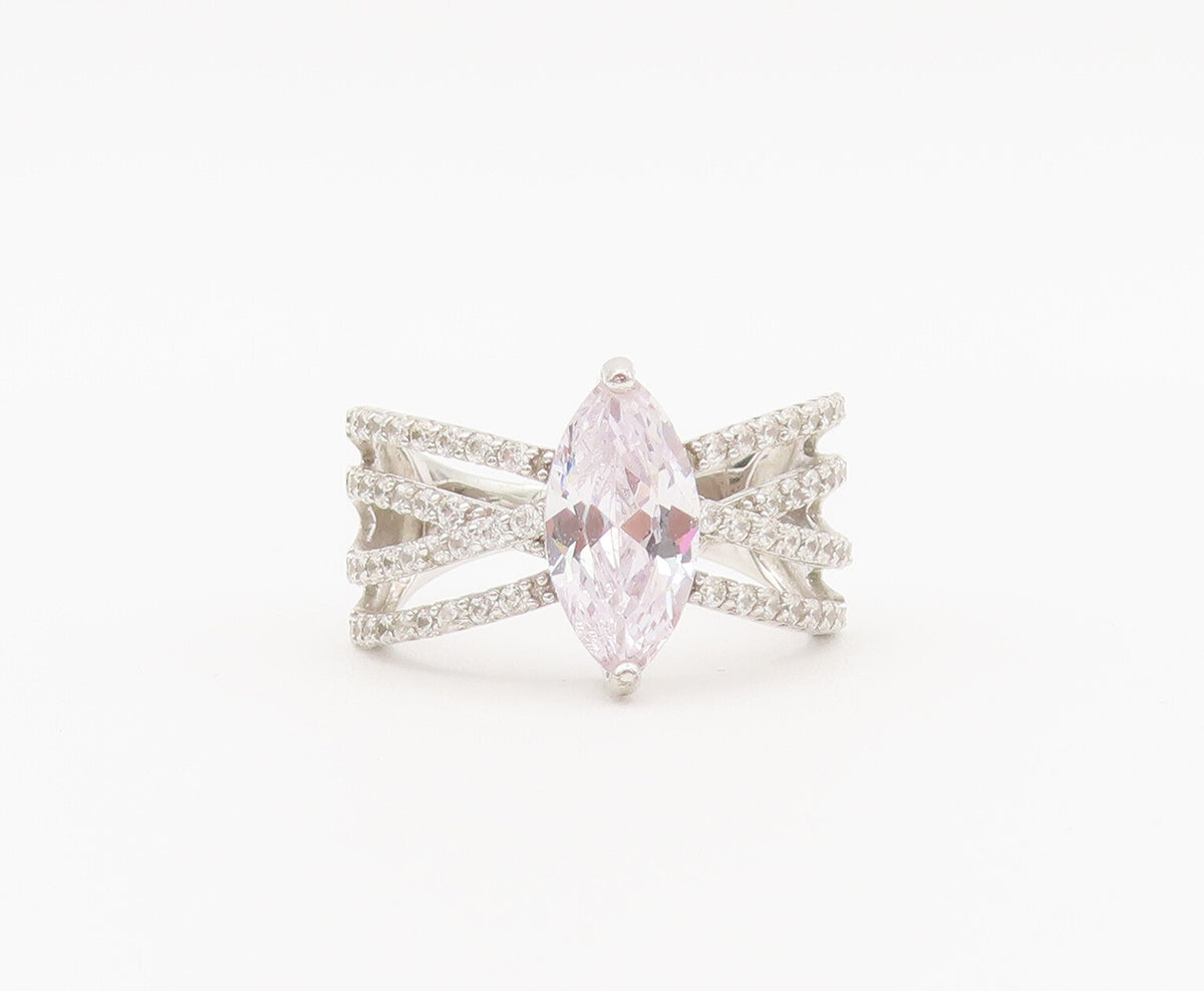 925 Sterling Silver Vintage Ring Marquis Cut Multi Split Band CZ Sz 7.5  RG27915