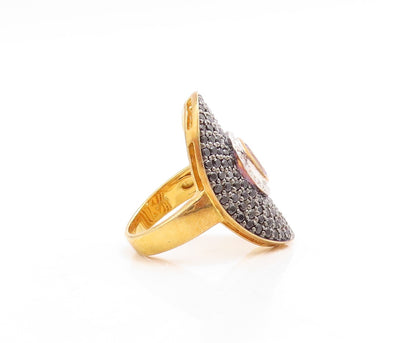 925 Sterling Silver Vintage Ring Gold Plated 2 tone CZ & Spinel  Sz 6.5  RG30093