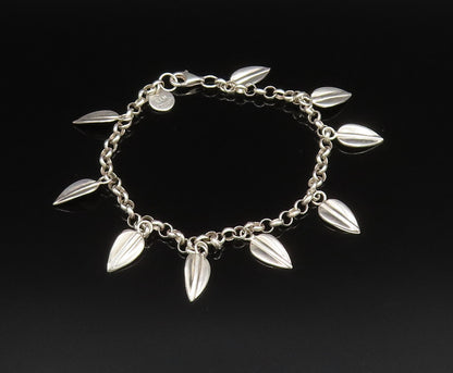RLM STUDIO 925 Silver  Vintage Polished Leaf Charm Rolo Chain Bracelet  BT9575