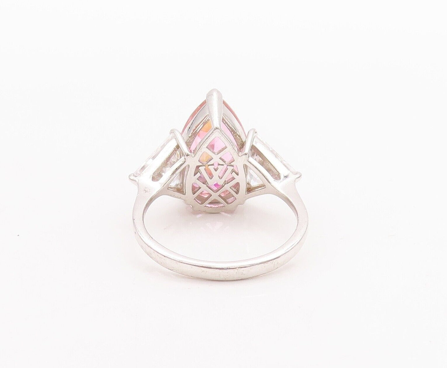 925 Sterling Silver Vintage Ring Oval Pink & Triangle White CZ  Sz 10  RG28635