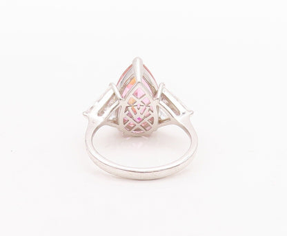 925 Sterling Silver Vintage Ring Oval Pink & Triangle White CZ  Sz 10  RG28635