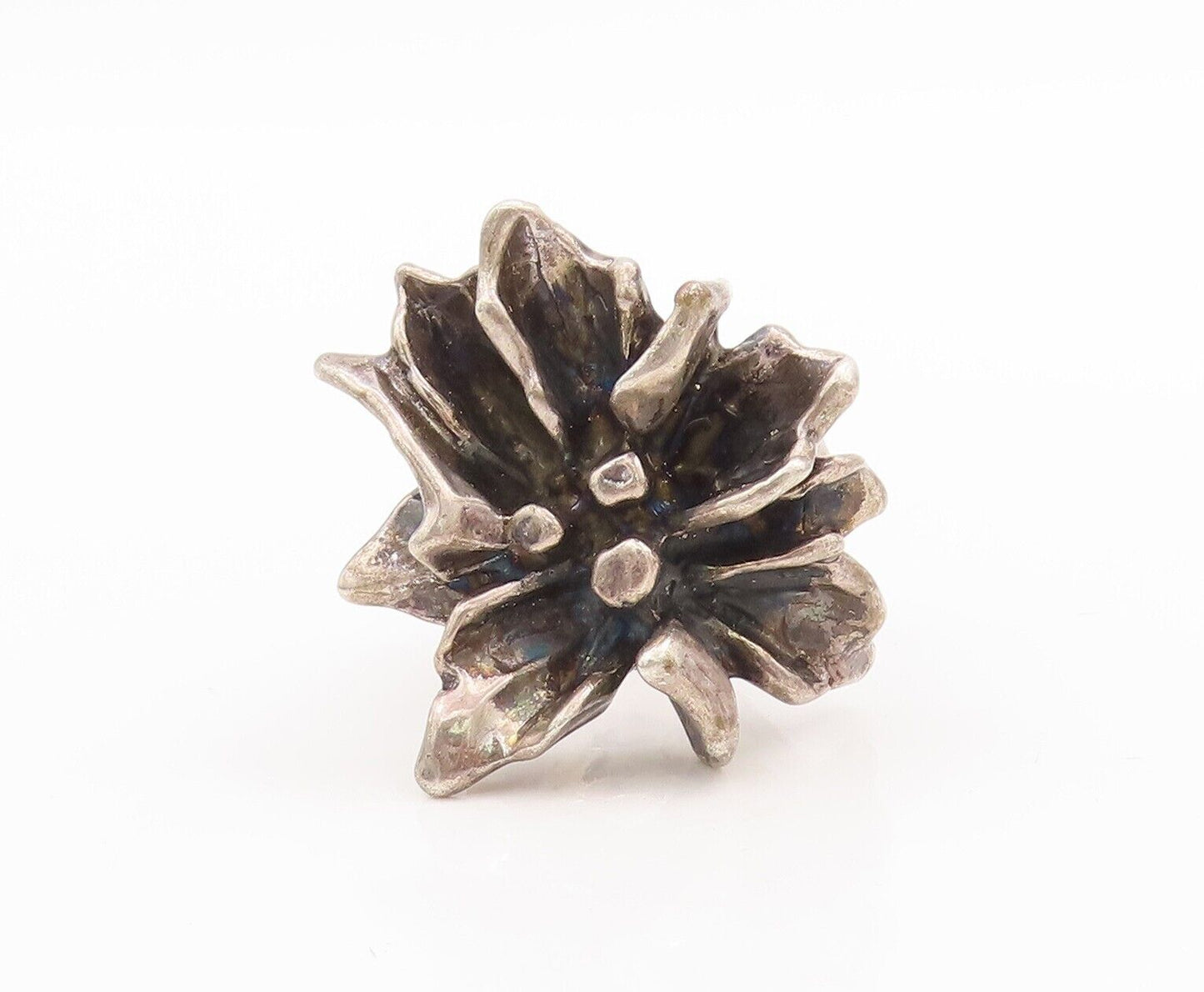 925 Sterling Silver Vintage Ring Designer Solid Carved Flower  Sz 6  RG28551
