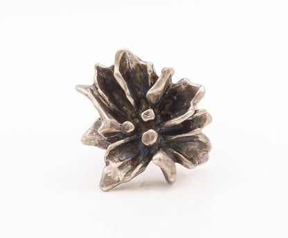 925 Sterling Silver Vintage Ring Designer Solid Carved Flower  Sz 6  RG28551