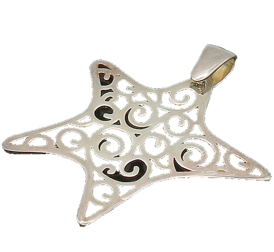 925 Sterling Silver  Vintage Shiny Spiral Pattern Star Drop Pendant  PT16789