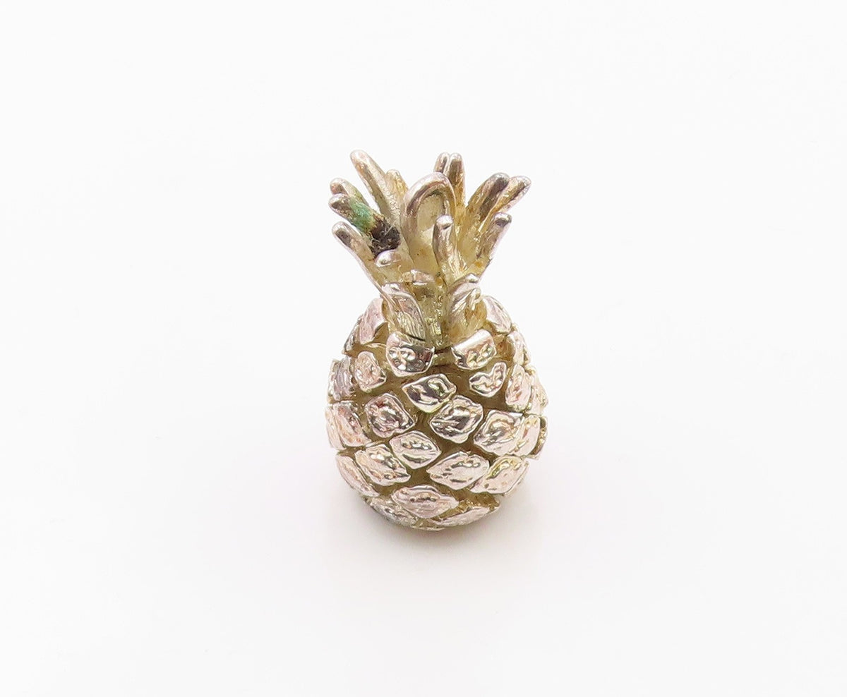 925 Sterling Silver  Vintage Shiny Heavy Pineapple Fruit Pendant  PT16921