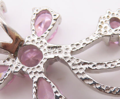 925 Sterling Silver Multi Shape Pink Topaz Floral Vine Motif Pendant PT8278