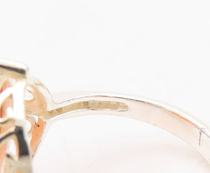 925 Sterling Silver Vintage Ring Round Cut Orange Cat's Eye  Sz 8  RG31325