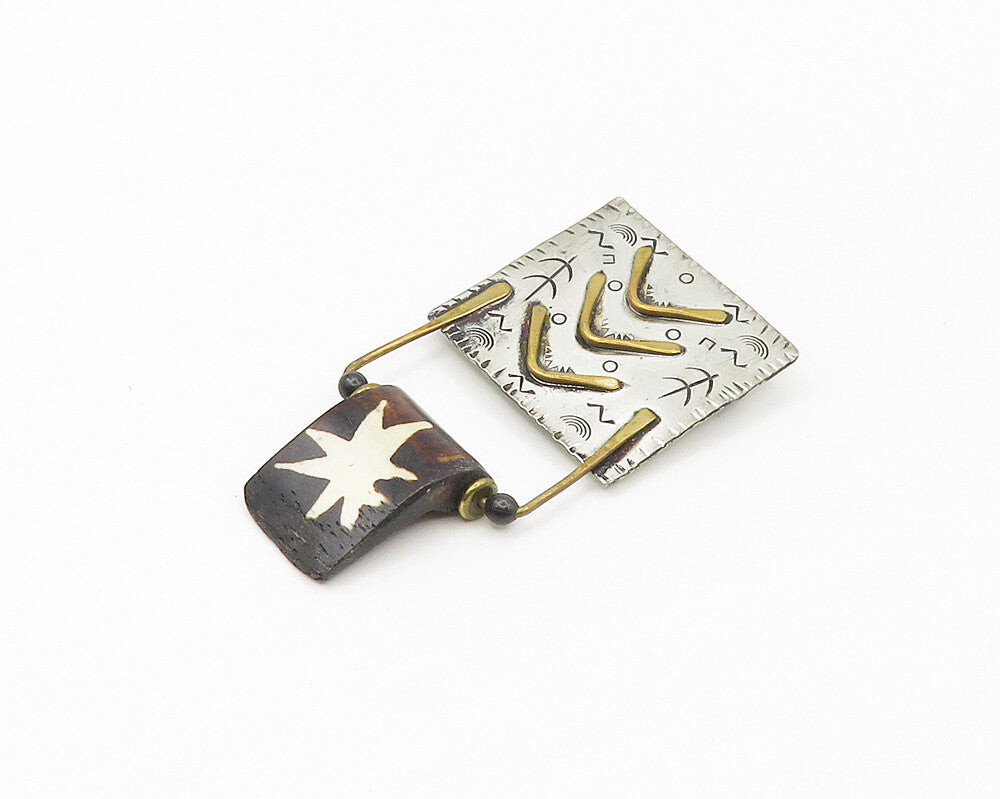 O. MILLER NAVAJO 925 Sterling Silver Vintage Two Tone Pattern Brooch Pin  BP6990