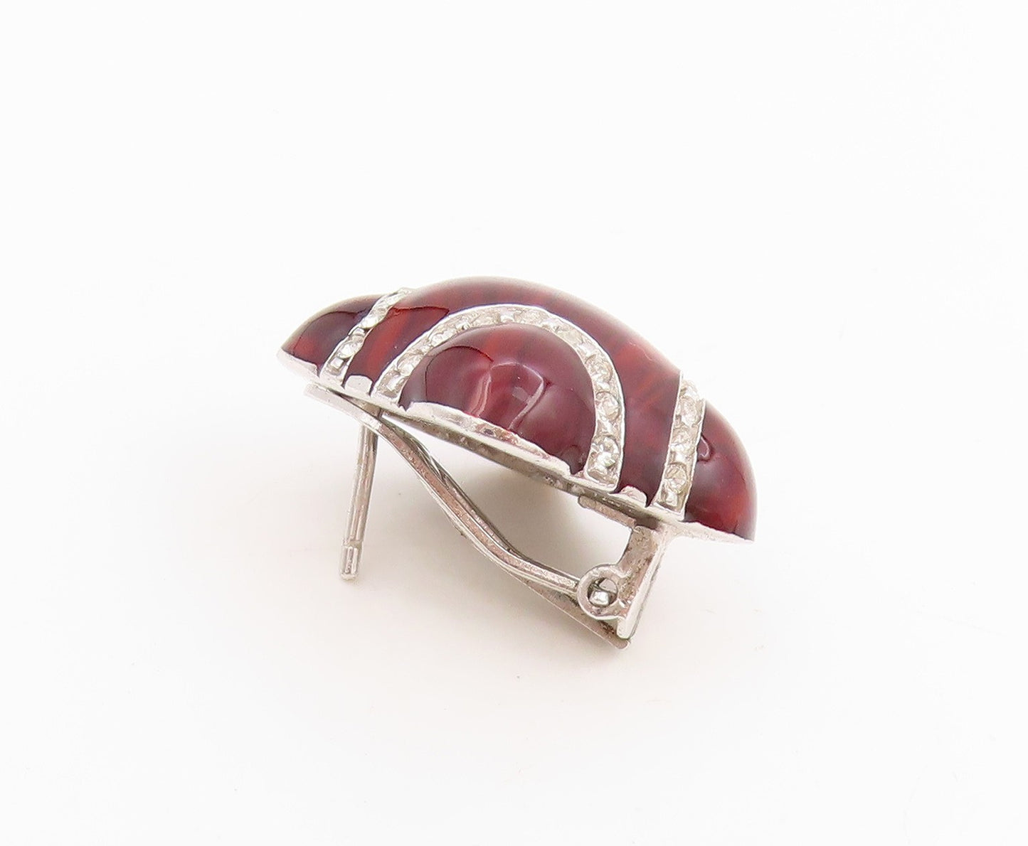 925 Sterling Silver Vintage Earrings Round CZ Geometric Enamel Clip On  EG13738
