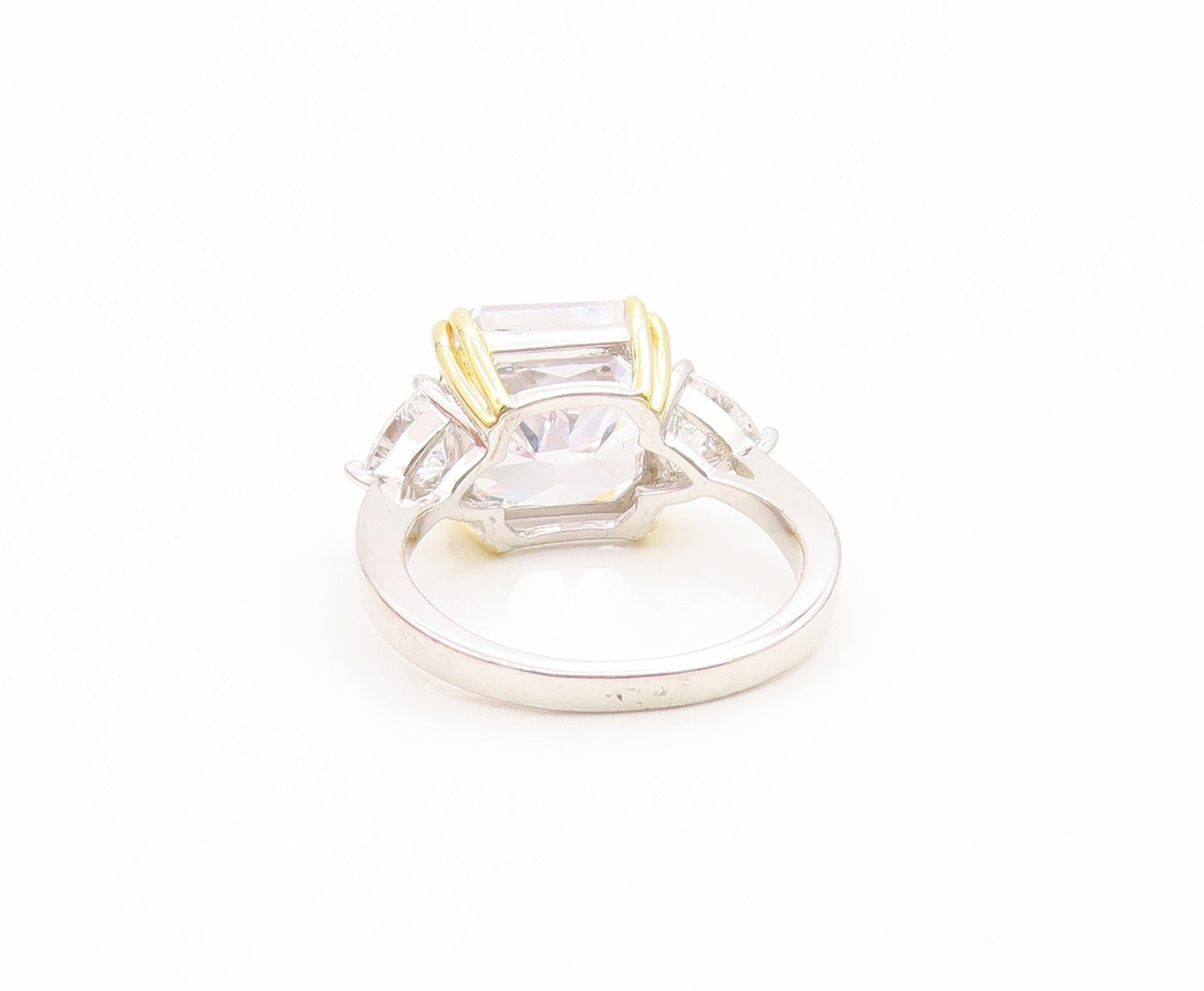 925 Sterling Silver Vintage Ring Classic CZ Two Tone Statement Band Sz 6 RG35056