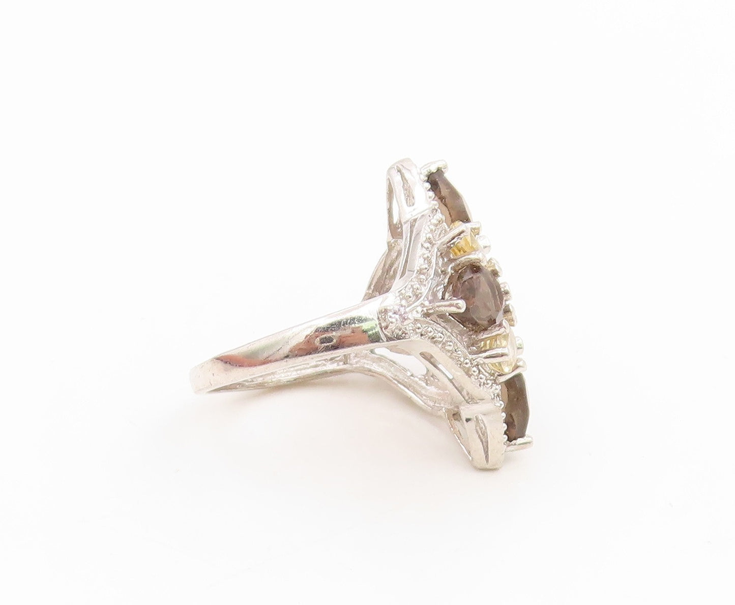 925 Sterling Silver Vintage Ring Multi Gemstone Floral Petal Band  Sz 8  RG36188