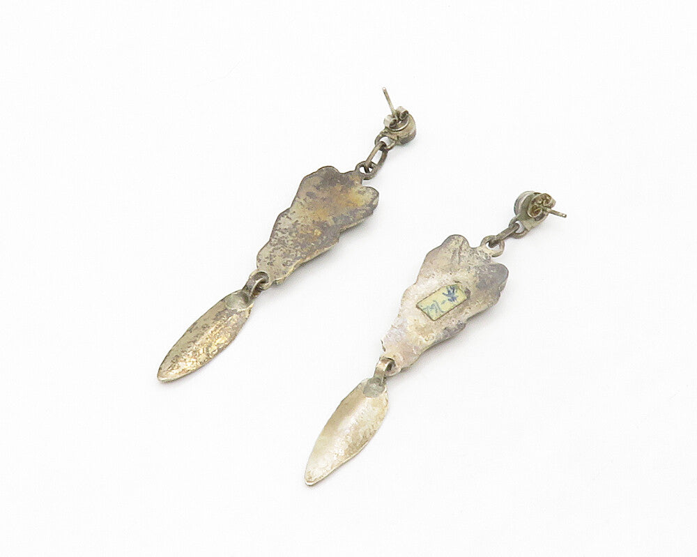 ZUNI 925 Silver Vintage Mother Of Pearl & Multi Stone Feather Earrings EG7060