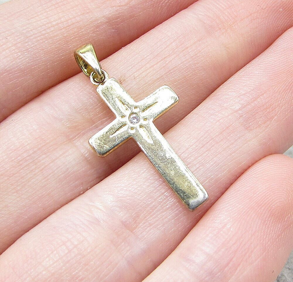 Gold Over 925 Sterling Silver Genuine Diamond Religious Cross Pendant PT1255