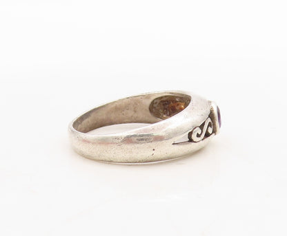 925 Sterling Silver Vintage Ring Swirly Cutout Round Cut Amethyst Sz 7.5 RG31672