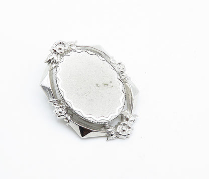 925 Sterling Silver  Vintage Shiny Floral Wreath Matte Oval Brooch Pin  BP2767