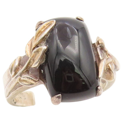 925 Sterling Silver Vintage Ring Black Onyx Botanical Leaf Band  Sz 8.5  RG36760