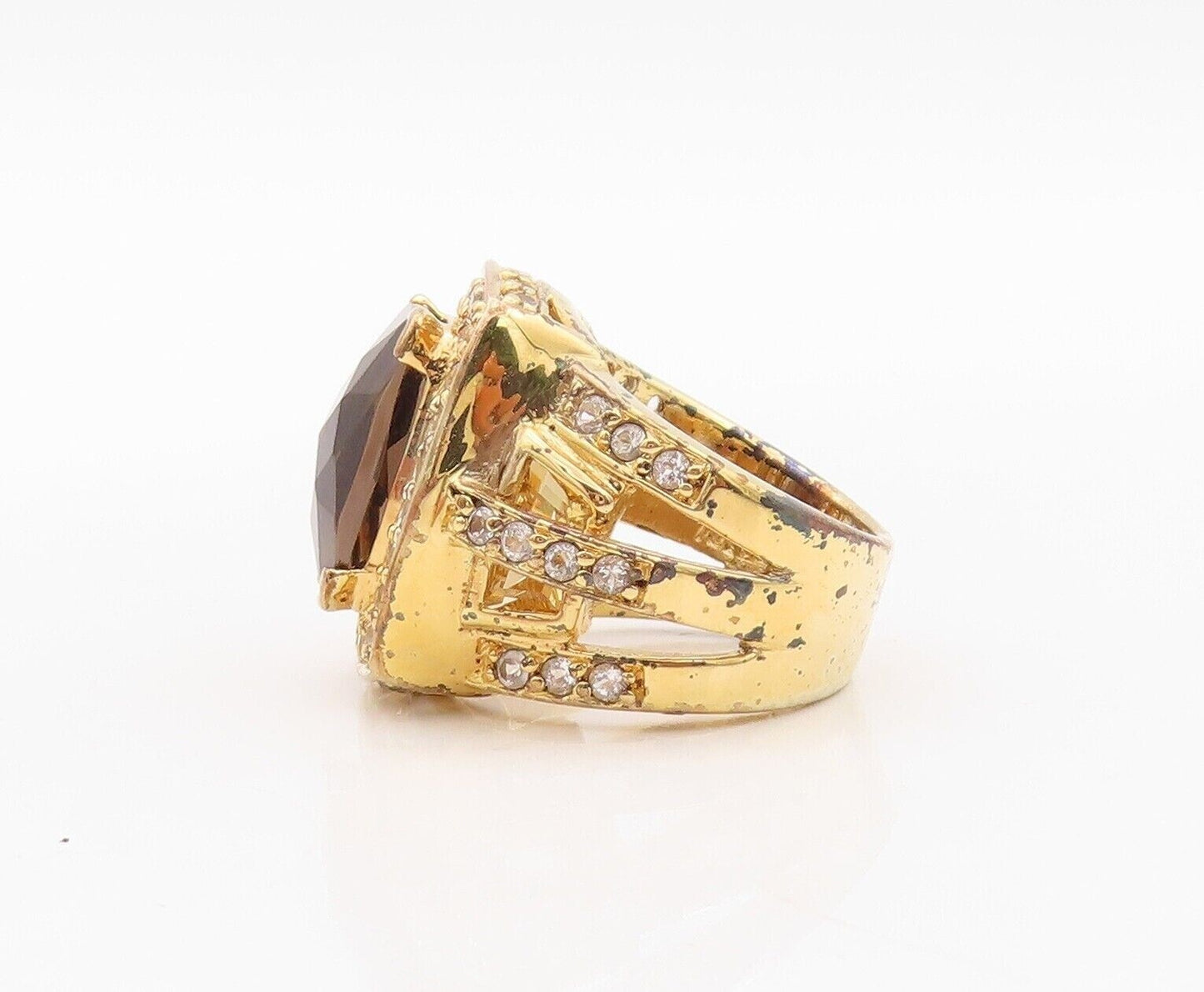 925 Sterling Silver Vintage Ring Gold Plated Smoky Quartz & Topaz  Sz 7  RG29975