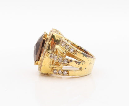 925 Sterling Silver Vintage Ring Gold Plated Smoky Quartz & Topaz  Sz 7  RG29975