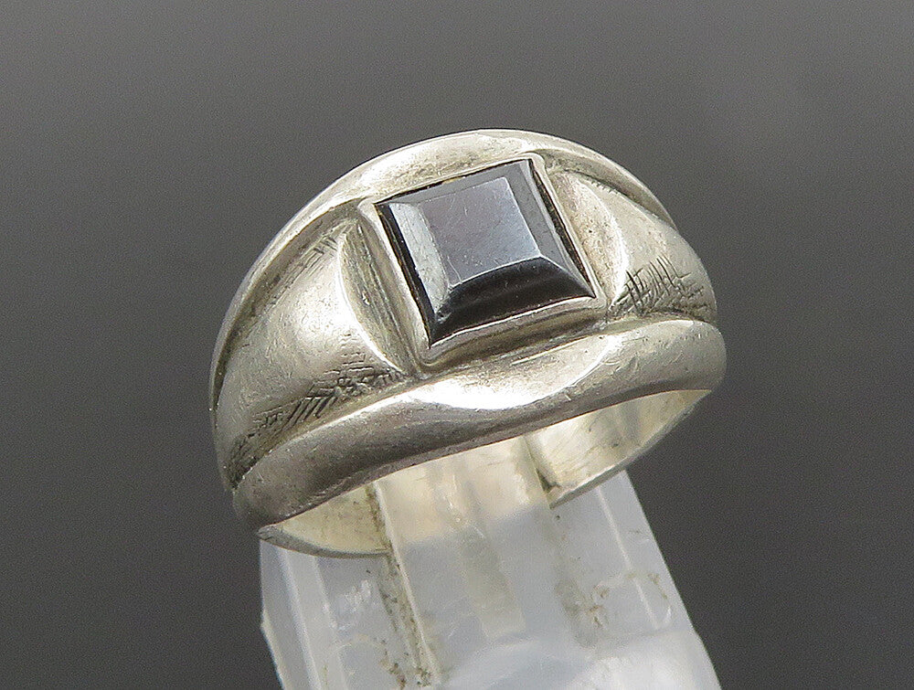 POST BELL 925 Sterling Silver Vintage Square Hematite Band Ring Sz 7  RG24681