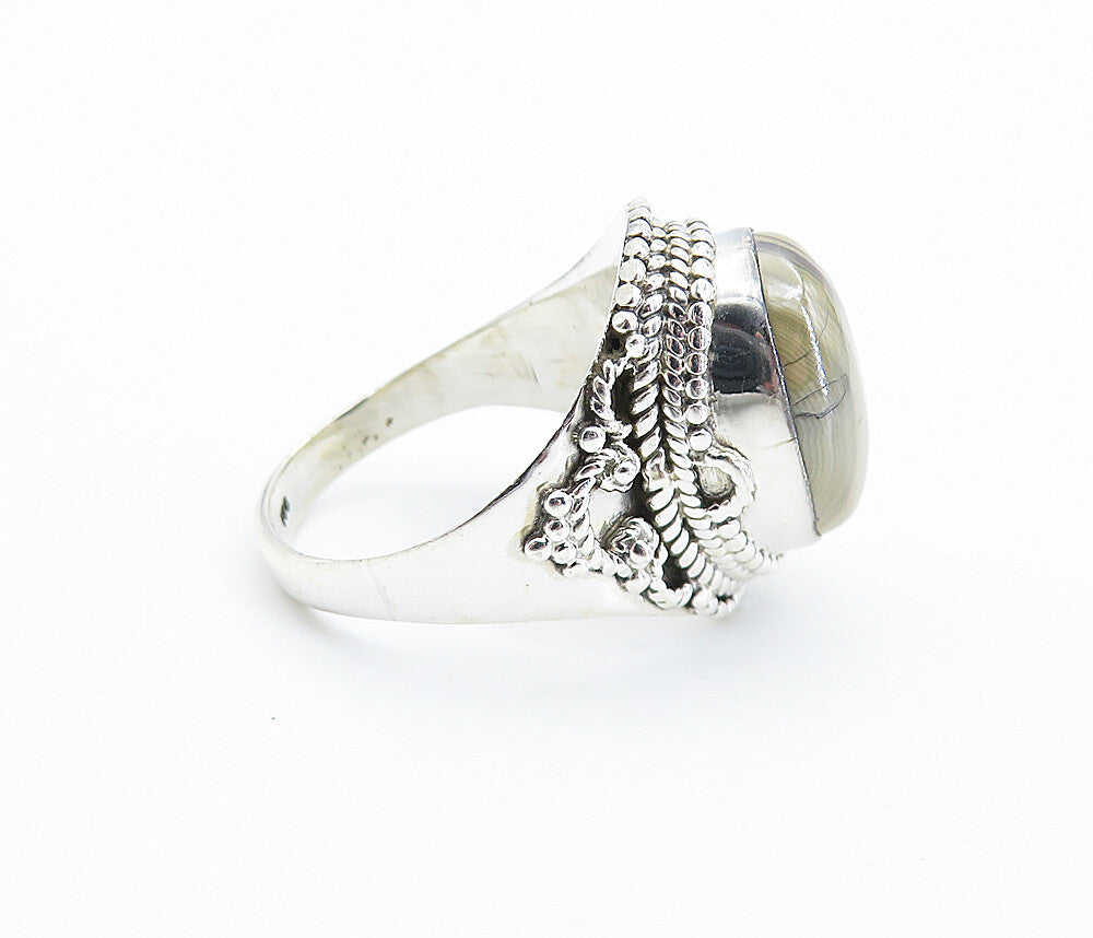 925 Sterling Silver  Cabochon Cut Agate Oval Cocktail Ring Sz 8.5  RG7751