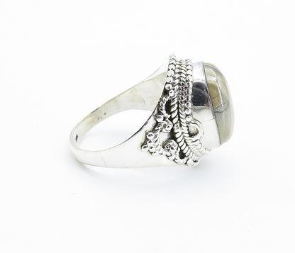 925 Sterling Silver  Cabochon Cut Agate Oval Cocktail Ring Sz 8.5  RG7751