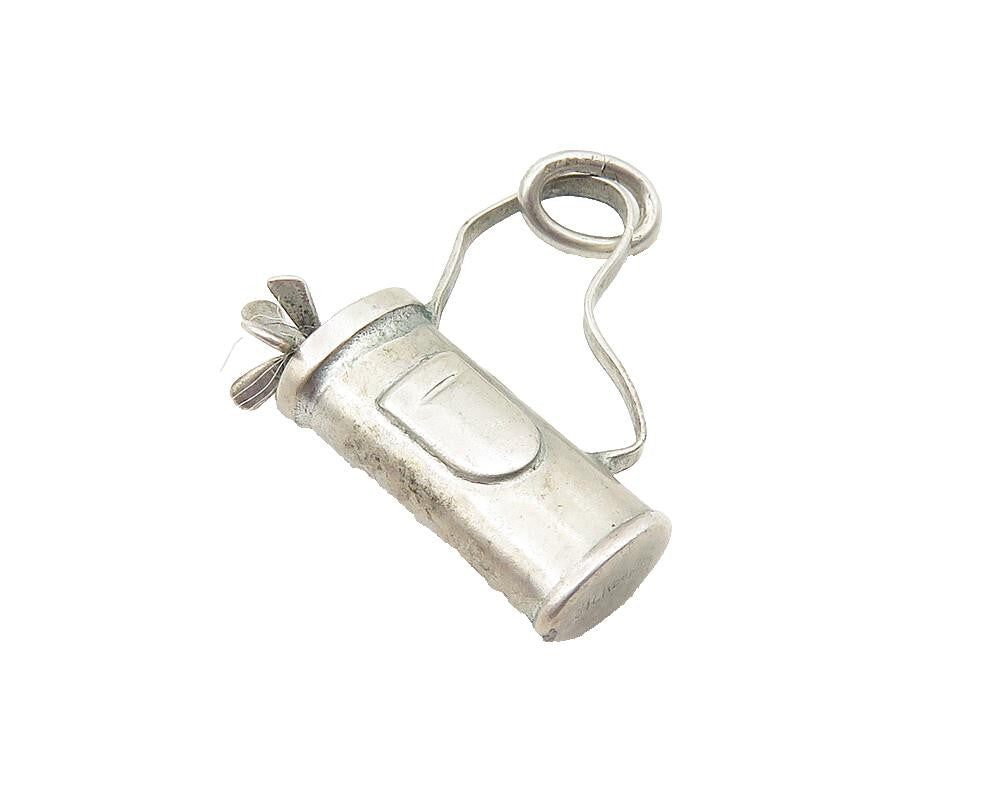 925 Sterling Silver  Vintage Petite Bag Of Gold Clubs Sports Pendant  PT8158