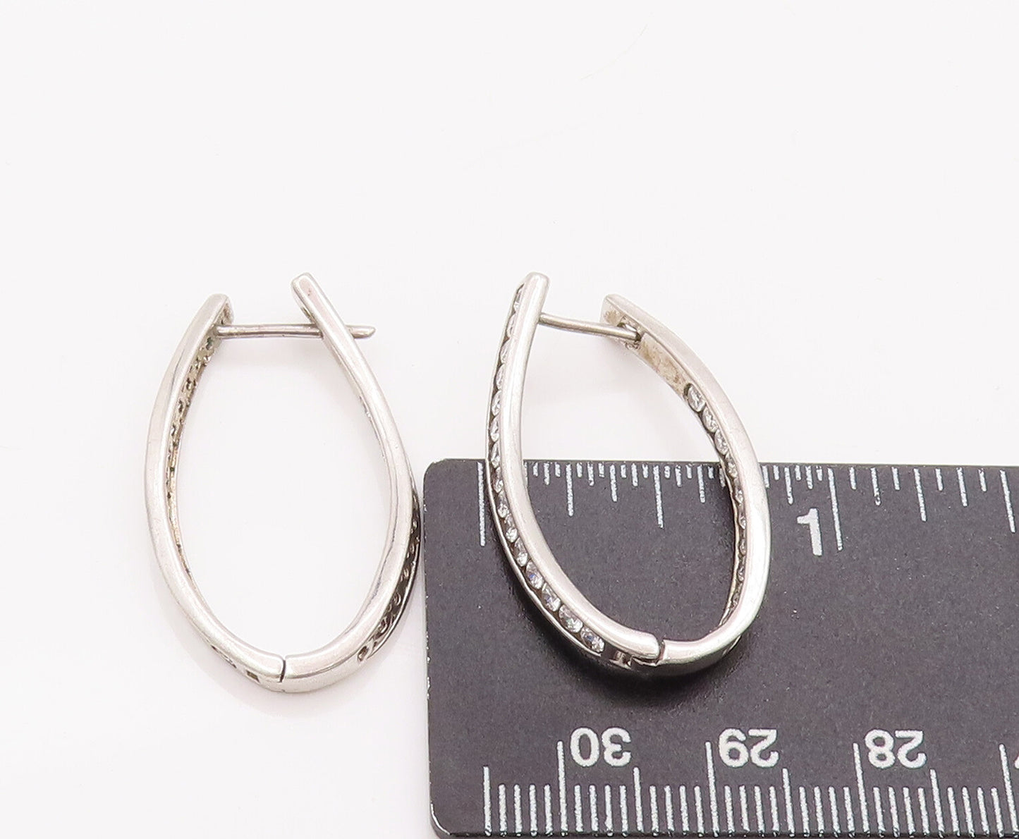 925 Sterling Silver Vintage Earrings Round CZ Beaded Band Oval Hoops  EG13013