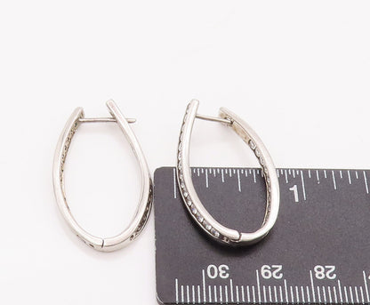 925 Sterling Silver Vintage Earrings Round CZ Beaded Band Oval Hoops  EG13013