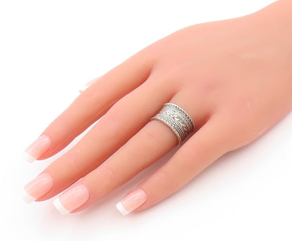 925 Sterling Silver Vintage Ring Designer Breaded Design Etched  Sz 5.5  RG33003
