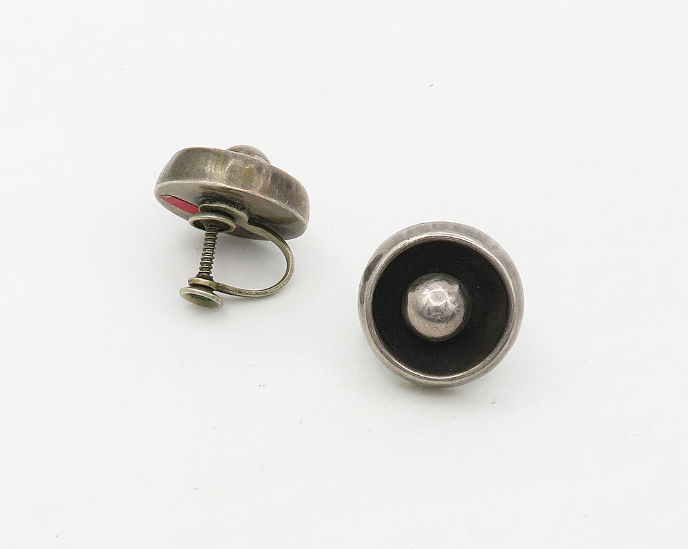 PLP MEXICO 925 Silver  Vintage Dark Tone Round Non Pierce Earrings  EG9009
