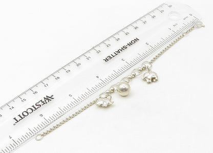925 Sterling Silver  Vintage Shiny Elephant Charmed Chain Bracelet  BT8526