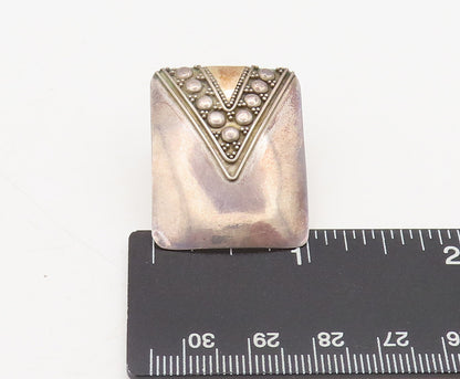 14k GOLD 925 Silver  Vintage Beaded Carved V Collar Neck Earrings  EG12683