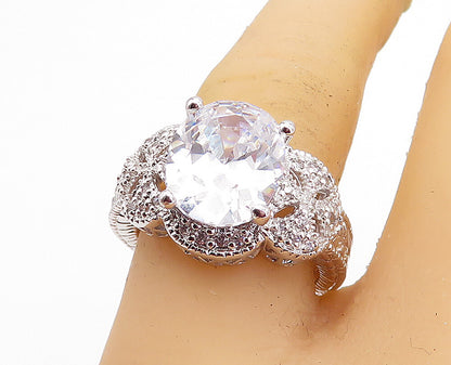 925 Sterling Silver  Sparkling Oval Cut Topaz Floral Band Ring Sz 7.5  RG4614