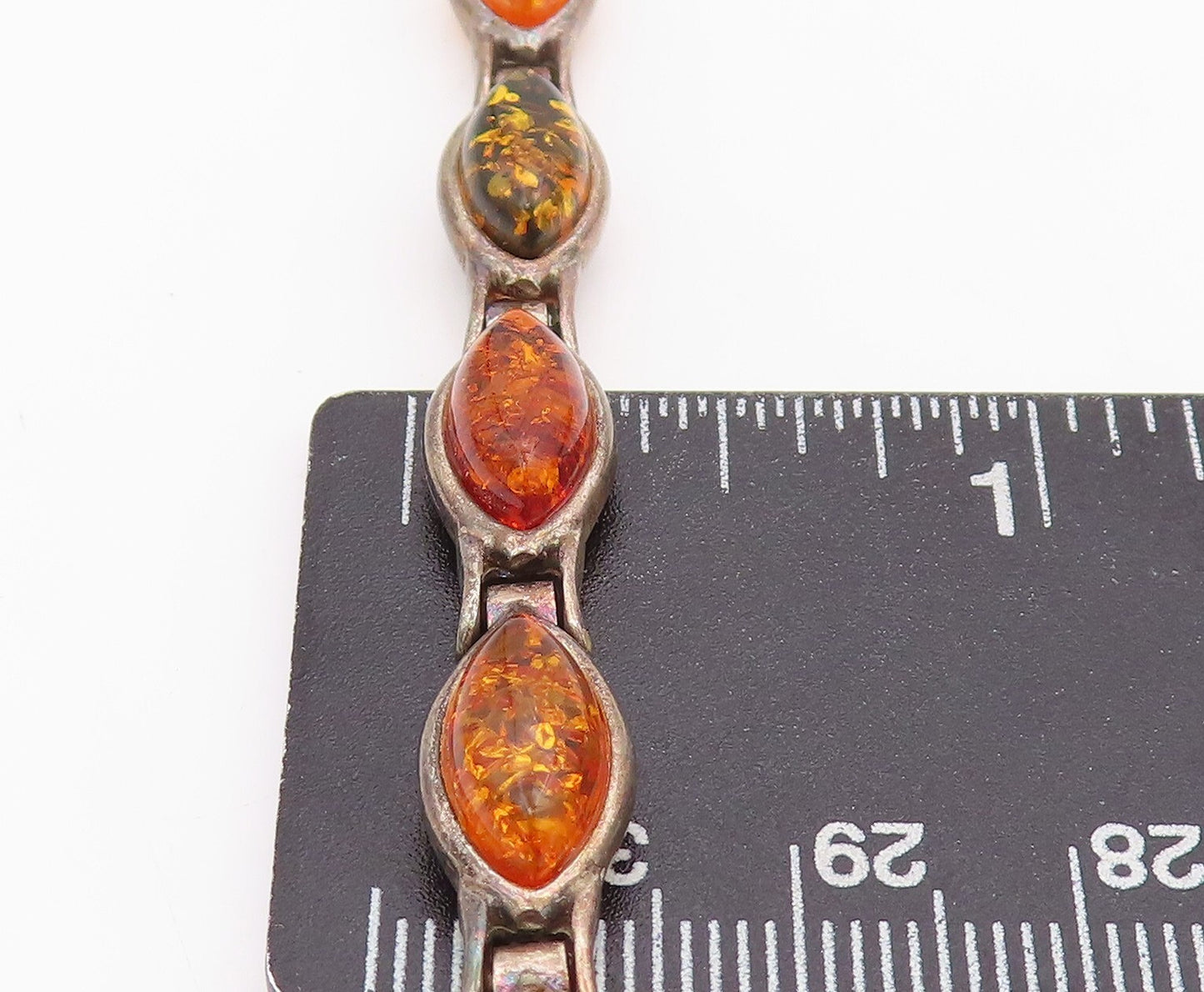 925 Sterling Silver Vintage Bracelet Dark Tone Cabochon Honey Amber  BT11012