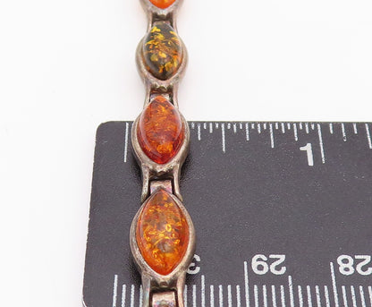 925 Sterling Silver Vintage Bracelet Dark Tone Cabochon Honey Amber  BT11012