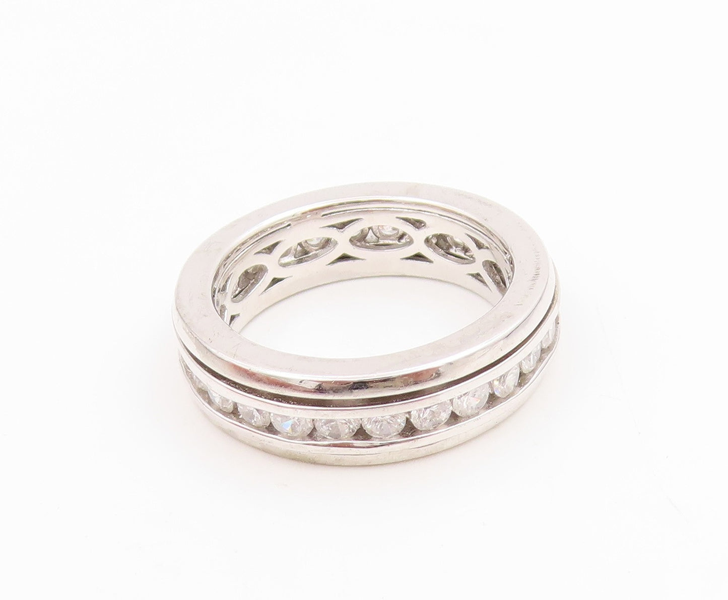 925 Sterling Silver Vintage Ring Channel Set CZ Chunky Spinner Band Sz 7 RG35341