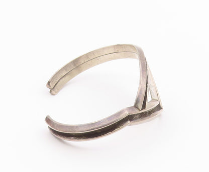 SOUTHWESTERN 925 Silver Vintage Raised Edge Pointed Cuff Bracelet BT9537
