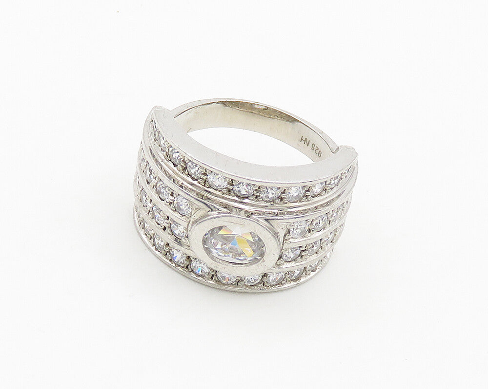 925 Sterling Silver  Vintage Cubic Zirconia 4 Row Band Ring Sz 9  RG19390