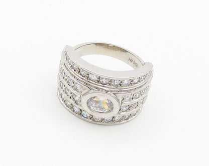 925 Sterling Silver  Vintage Cubic Zirconia 4 Row Band Ring Sz 9  RG19390