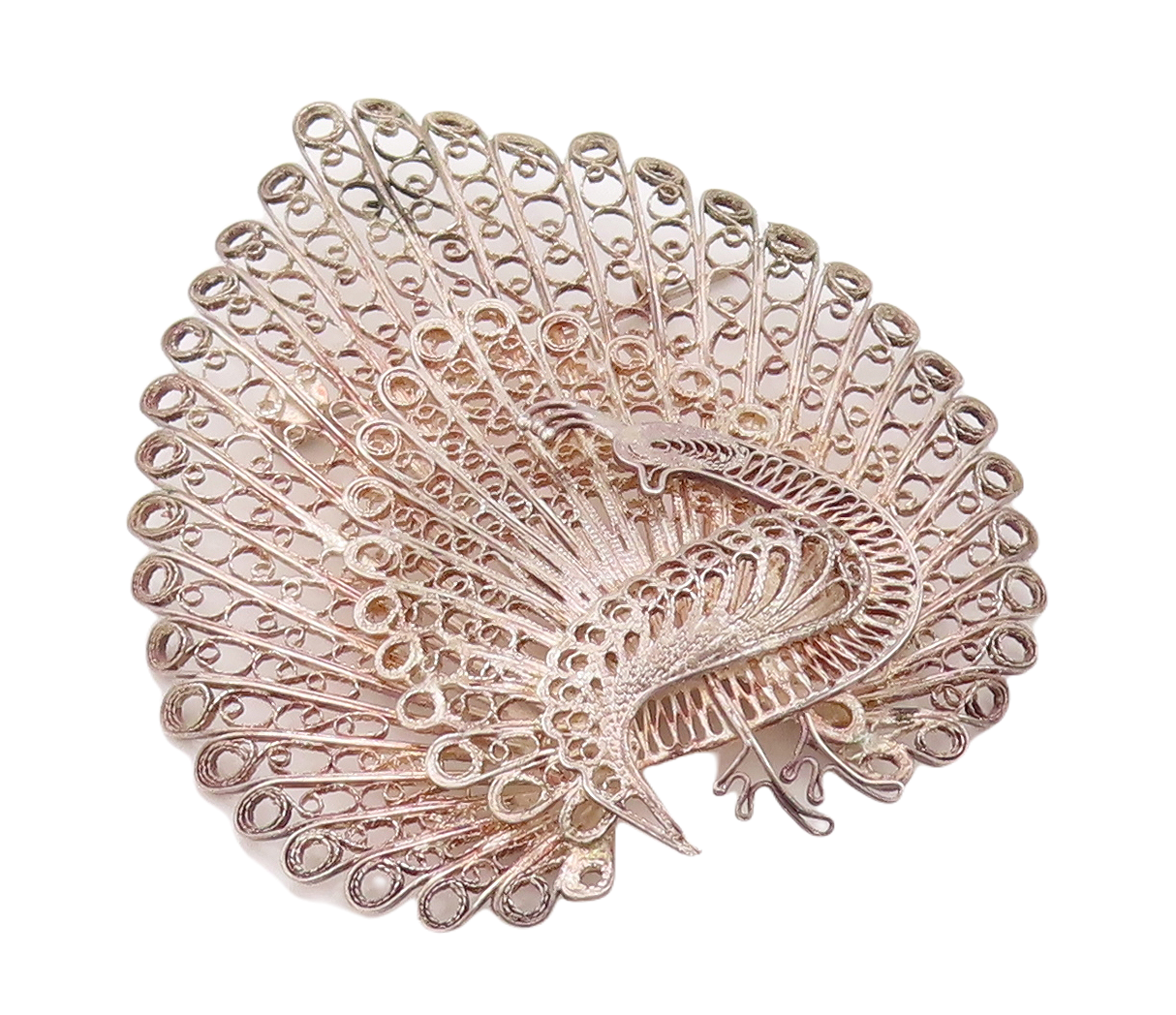 925 Sterling Silver Vintage Brooch Pin Designer Filigree Work Peacock  BP11235