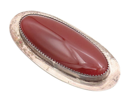 925 Sterling Silver Vintage Brooch Pin PAQUIN ZUNI Large Oval Red Gem  BP10898