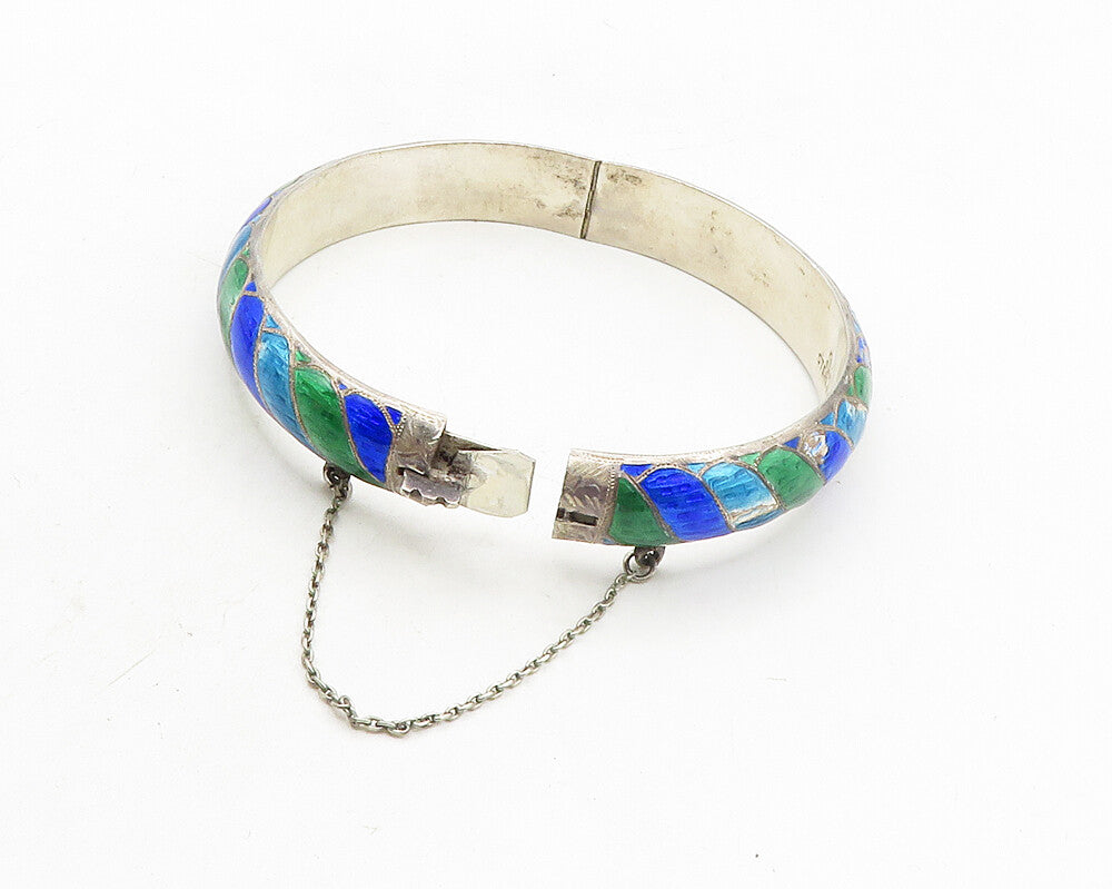 SIAM 925 Sterling Silver  Vintage Enamel Coated Pattern Bangle Bracelet BT4362