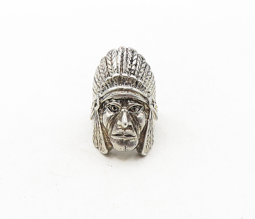 925 Sterling Silver  Vintage Shiny Native Chief's Head Band Ring Sz 8  RG9231