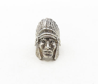 925 Sterling Silver  Vintage Shiny Native Chief's Head Band Ring Sz 8  RG9231