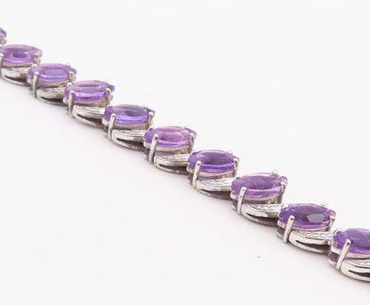 925 Sterling Silver Vintage Bracelet Swirly Carved Oval Cut Amethyst  BT10871